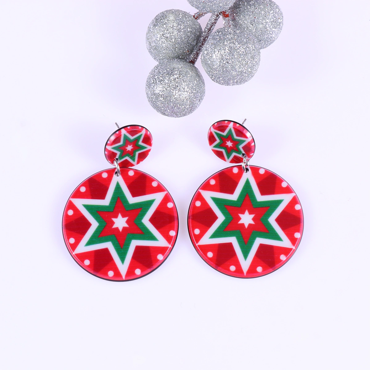 1 Pair Christmas Acrylic Snowman Stud Earrings Earrings Christmas Ear Stud Stylish Earrings (Pentagram)
