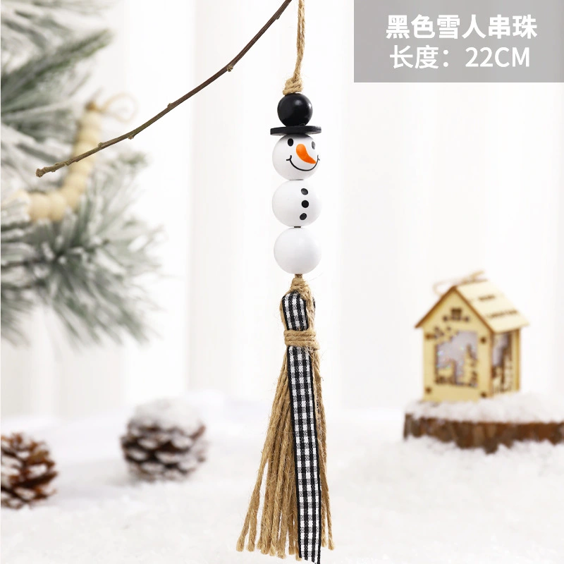 10pcs Snowman Tassel Wood Bead Garland Pendant Christmas Hanging Ornaments