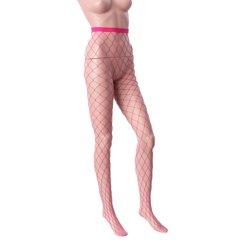 Sexy Women Stretchy Fishnet Tights Stockings High Waist Net Pantyhose - Size L (Rosy)