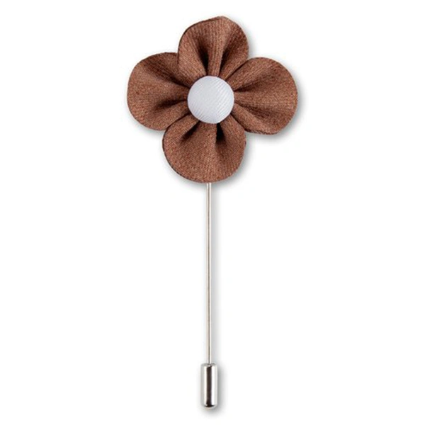 Men Handmade Flower Boutonniere Lapel Tie Pin Brooch (Brown)