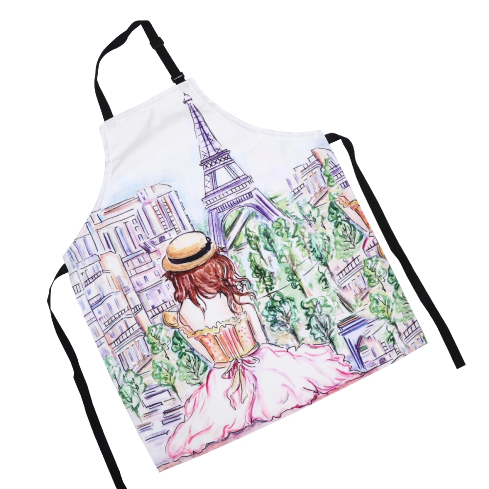 1 PC Eiffel Tower Pattern Cooking Apron Stain Resistant Easy-to-clean Kitchen Apron with Adjustable Neck for Men Women(Style 14)