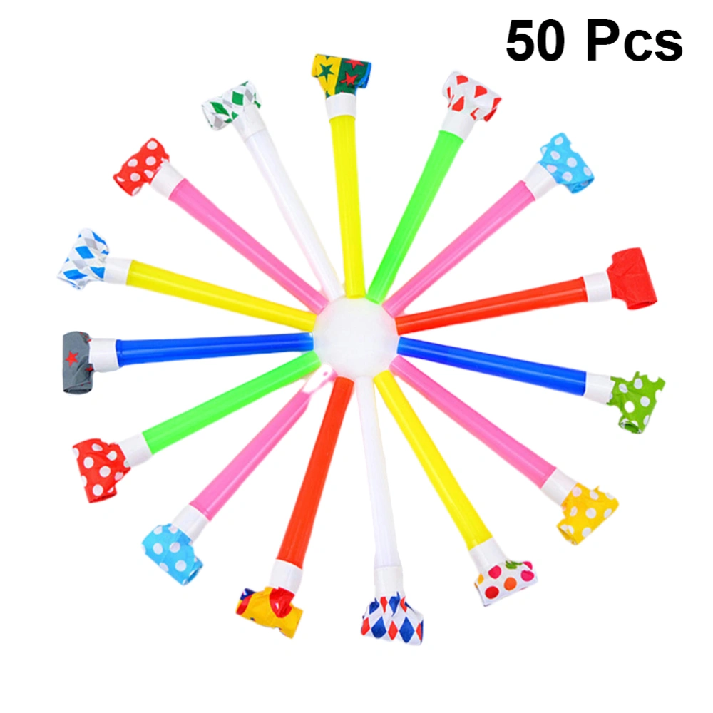 50 Pcs Birthday Party Plastic Whistle Blowing Dragon Whistle Colored Musical Blowouts New Years Party Noisemakers Cheerleading Props (11cm)