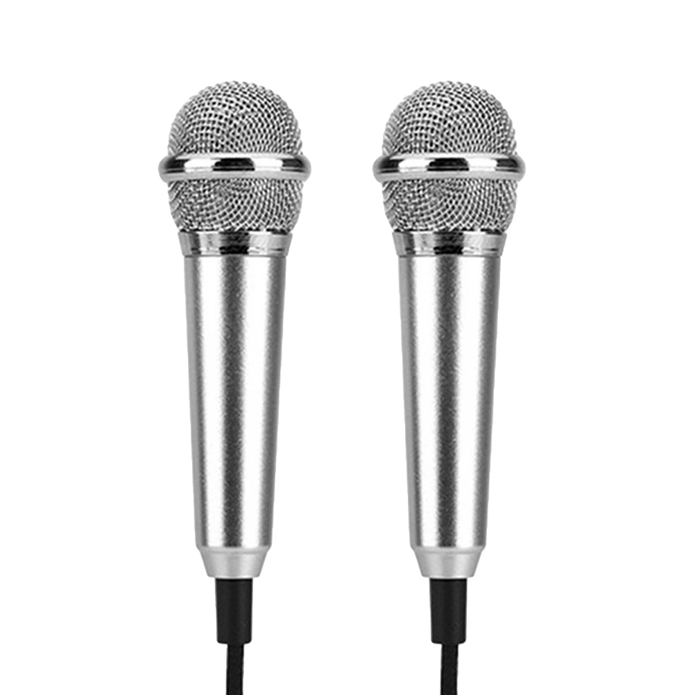 2pcs Mobile K Song Microphone National K Singing Bar Microphone Song Artifact Cell Phone Microphone Mini Microphone (Silver, Random Type)