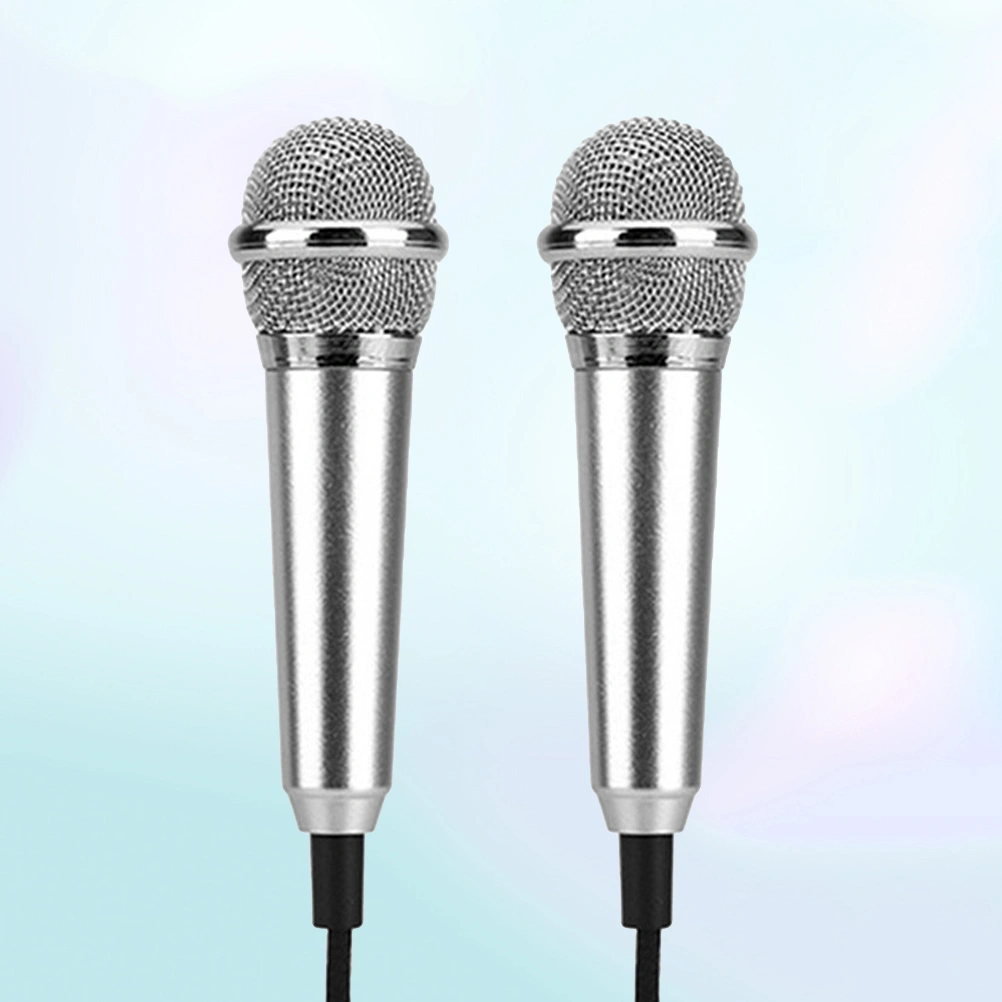 2pcs Mobile K Song Microphone National K Singing Bar Microphone Song Artifact Cell Phone Microphone Mini Microphone (Silver, Random Type)