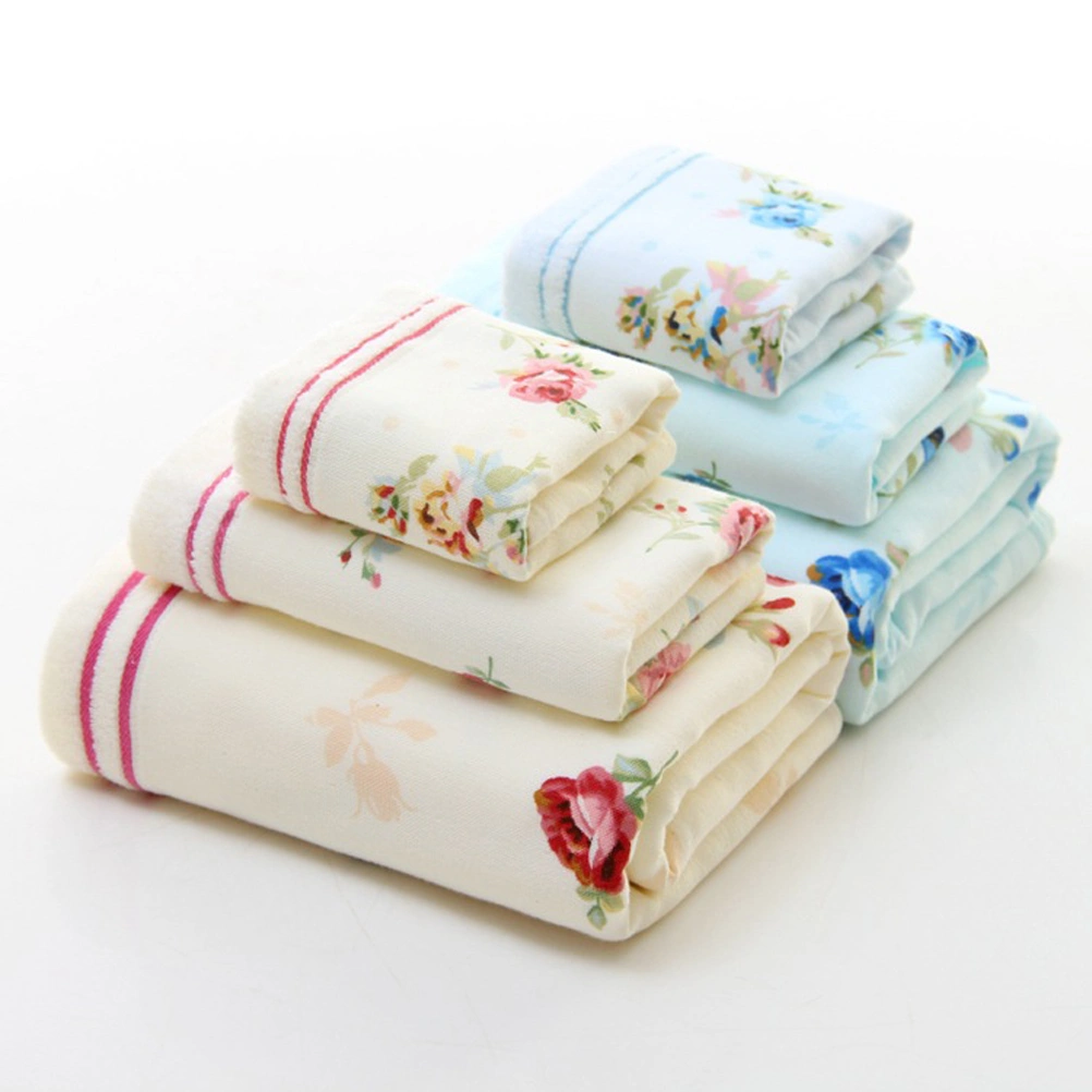 34x34cm Cotton Bath Towel Flower Printing Bathroom Home Hotel Beach Face Towel (Blue)