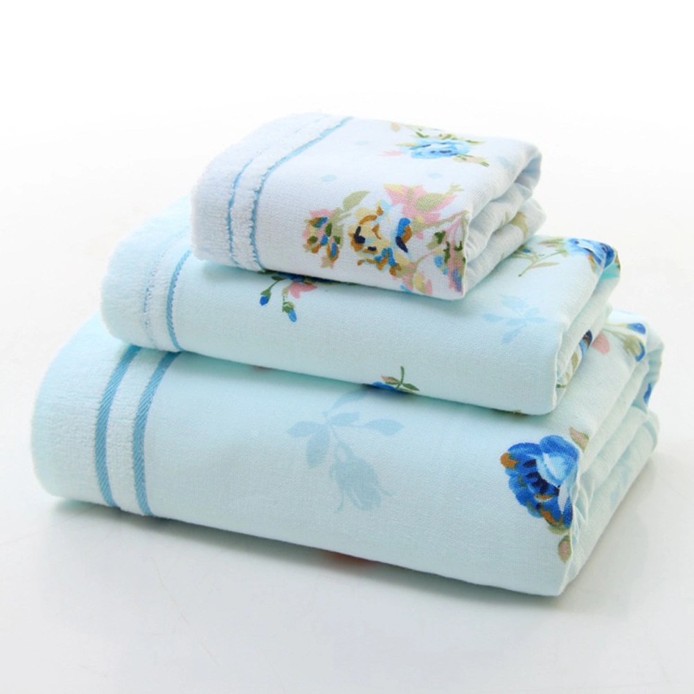 34x34cm Cotton Bath Towel Flower Printing Bathroom Home Hotel Beach Face Towel (Blue)