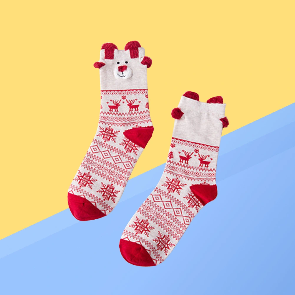 Pair of Christmas Socks Fuzzy Holiday Themed Socks Colored Socks for Girls(Pattern 2)