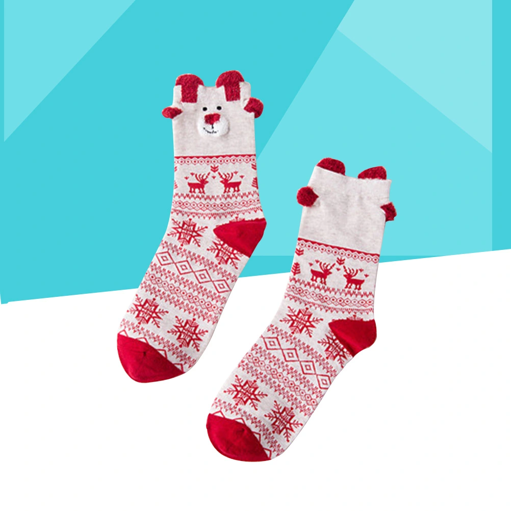 Pair of Christmas Socks Fuzzy Holiday Themed Socks Colored Socks for Girls(Pattern 2)