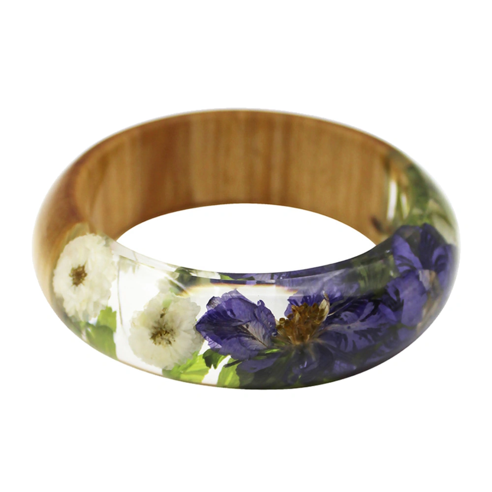 1Pc Dried Flower Bracelet Creative Dried Delphinium Flower Adiantum Wooden Bangle Resin Wrist Chain Han Chinese Costume Accessories