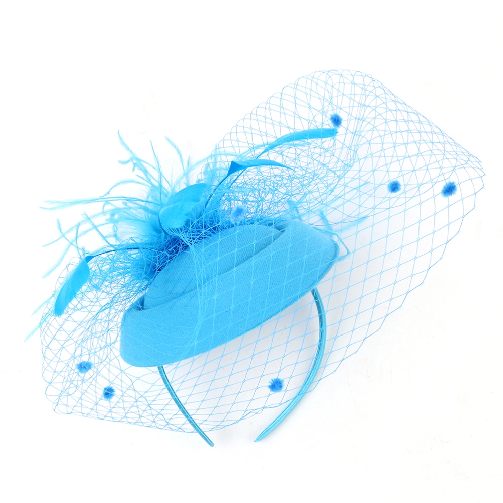 European American Style Hair Beret Hair Accessaries Bridal Gauze Headdress (Lake Blue)