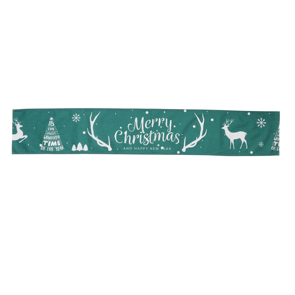 Merry Christmas Tablecloth Decorative Table Runner Printed Table Flag Table Mat Party Decorations Supplies (Dark Green Christmas Deer)