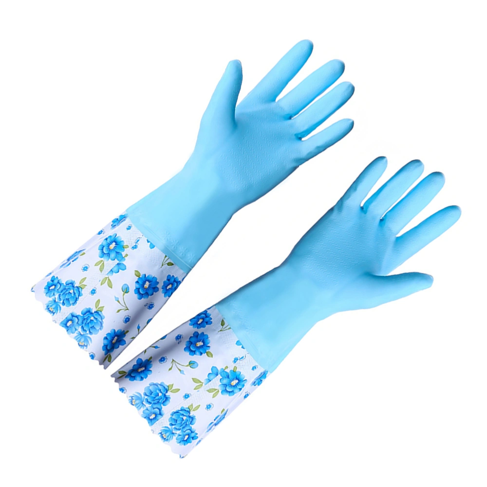 2 Pairs Household Waterproof Cleaning Gloves Latec Gloves Thickened Durable Gloves for Kitchen Dish Washing Laundry Cleaning (Blue Wide Mouth Thin Style L)