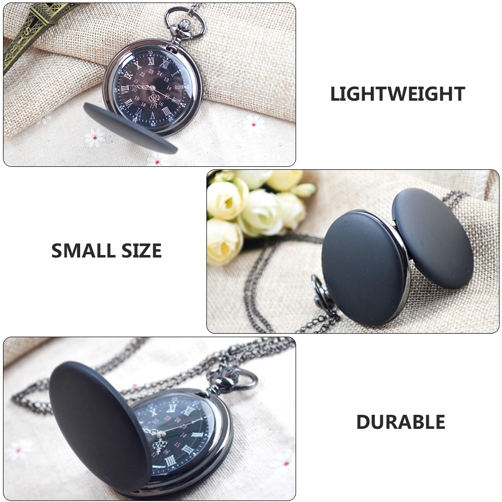 Quartz Pocket Watch Black Frosted Pocket Watch Portable Watch for Man Women