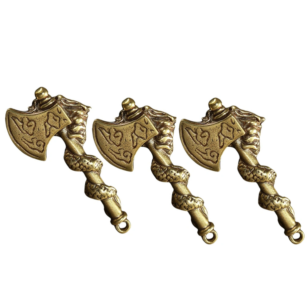 3pcs Copper Dragon Head Axe Key Chain Pendants Copper Crafts Key Chain Decor