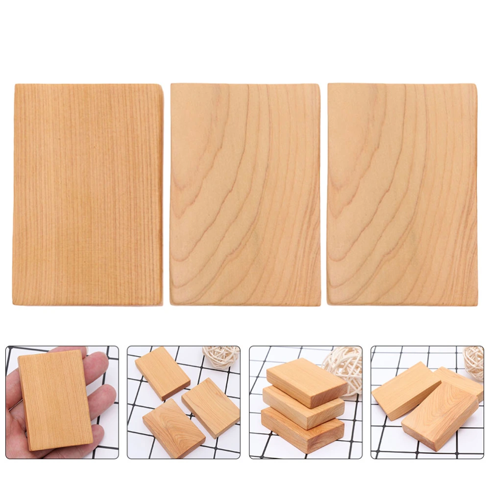 3pcs Natural Wood Blocks DIY Rectangular Block Ornament Accessory for Crafts