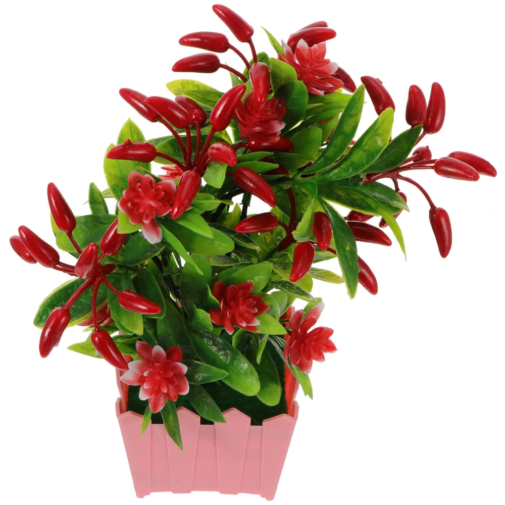 1pc Durable Artificial Chili Flower Plastic Potted Ornament for Home Use