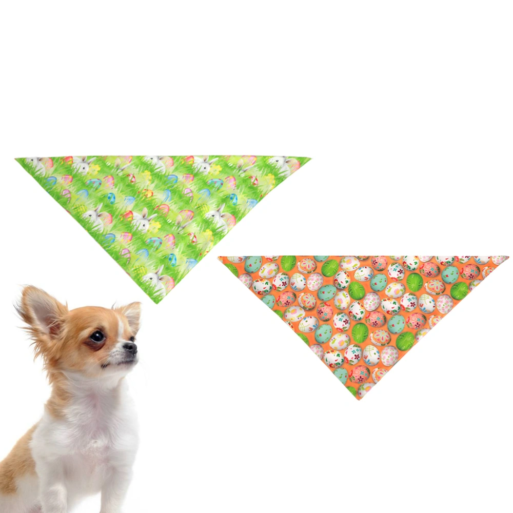 2pcs Triangular Collar Pet Supplies Fashion Easter Collar Bib Easter Egg Saliva Collar (Orange Background Egg, 1pcs Green Grass Rabbit)