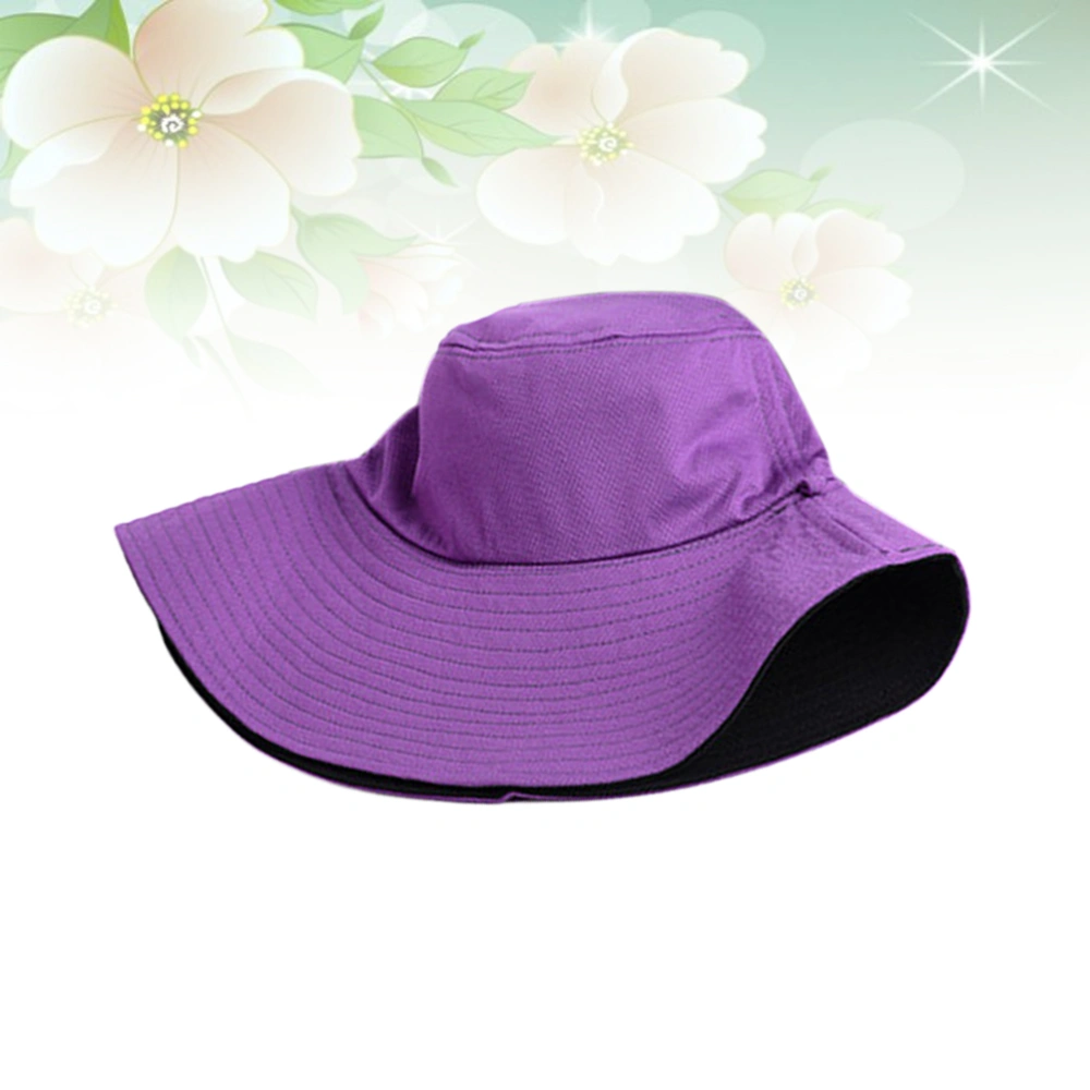 Women Casual Headwear Stretchy Comfort Female Double-Sided Hat Bucket Hat (Purple and Black)