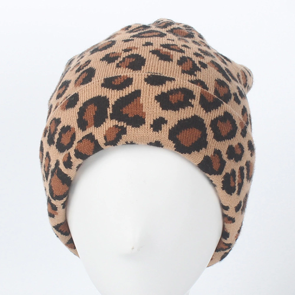 Camel Leopard Lady Wool Knitted Hat Woman Warm Knit Fashion Beanie for Autumn Winter