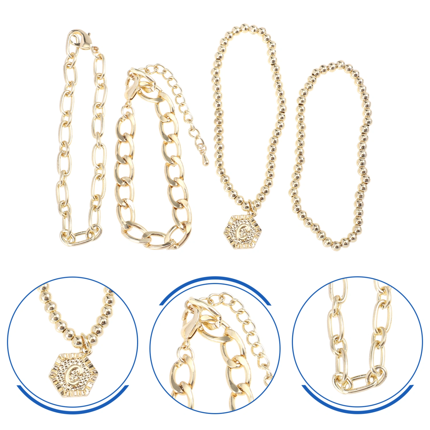 4Pcs Stackable Bracelet Beads Bangles Chain Link Bracelets for Women and Girls