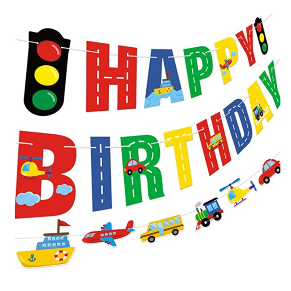 29pcs in 1 Set Various Transportation Theme Birthday Banner Balloon Set Letter Bunting Traffic Design Flag Confetti Balloon Set Birthday Party Rain Curtain Decoration Layout Supplies