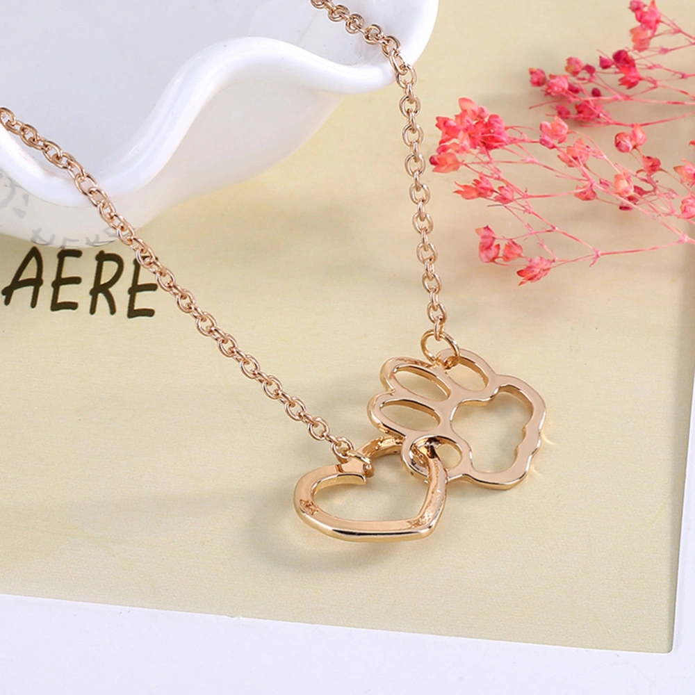 Dog Love Heart Necklace Fashion Animal Footprint Necklace Women Girls Jewellery Gift (Gold)