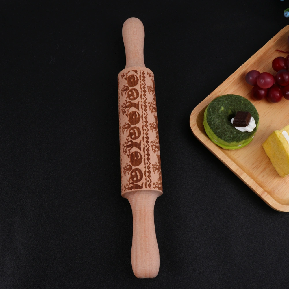 1PC Halloween Embossing Rolling Pin Pumpkin Pattern Baking Cookies Noodle Biscuit Fondant Engraved Roller