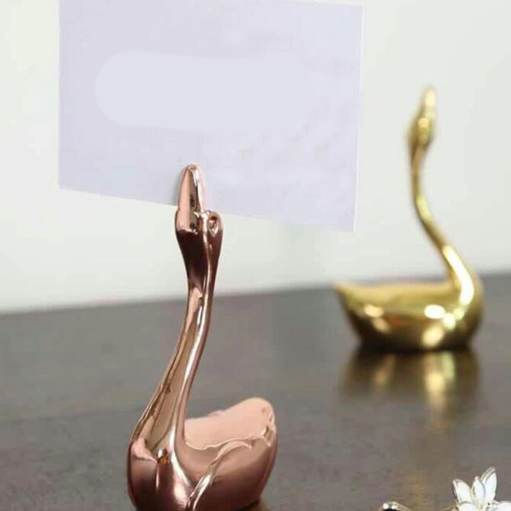 Swan Shaped Memo Clips Multifunction Ring Display Stand Message Holder Tabletop Ring Holder for Office Home (Rose Gold)