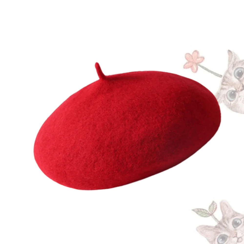 Children Warm Beret Baby Wool Hat Outdoor Winter for Girl Autumn Kids - Size M (Red)