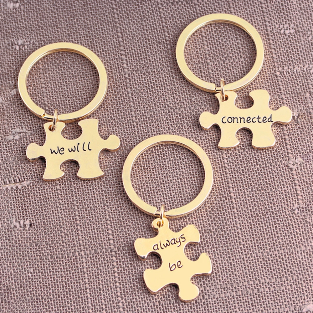 2 Sets WE WILL ALWASYS BE CONNECTED  Keychains Creative Puzzle Key Rings Graduated Gift for Classmates Roomates Teamates (Silver Kit + Golden Kit)
    