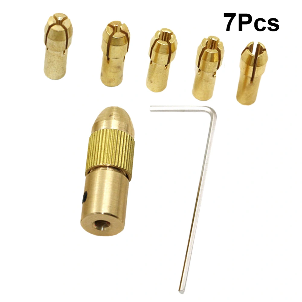 7Pcs Multi-function Micro Self-tightening Drill Chuck Electric Drill Clamp Hand Drill Wood Brass Drill Clamp Golden (5.05)