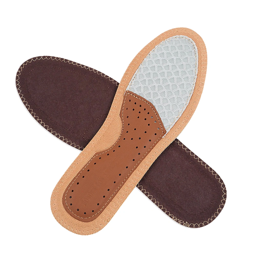 1 Pair Breathable Insoles Comfortable Shoes Pad Cowhide Sweat-absorbing Insoles Non-slip Cloth Insoles Taupe Brown Size 37-38