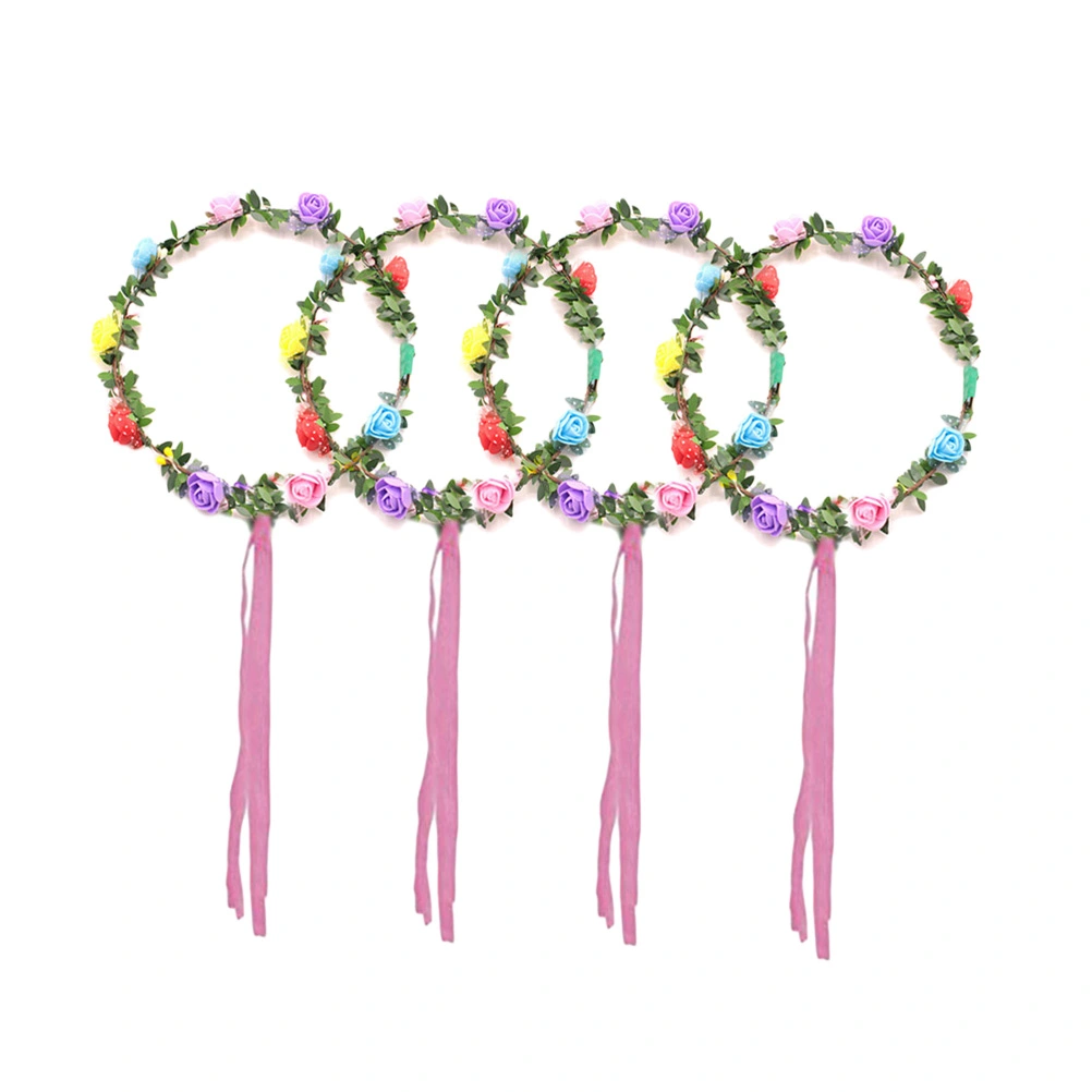 4PCS LED Flower Crown Floral Wreath Headband Glow Garland Headbands for Festival Wedding Party