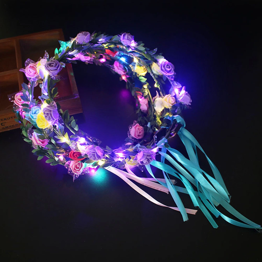 4PCS LED Flower Crown Floral Wreath Headband Glow Garland Headbands for Festival Wedding Party