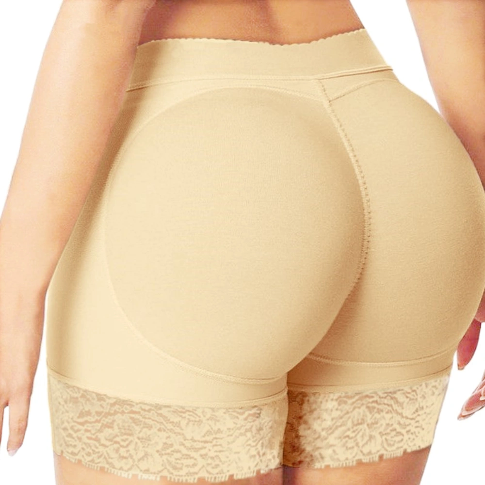 Women's Seamless Butt Lifter Padded Lace Panties Enhancer Underwear - Size M (Beige)