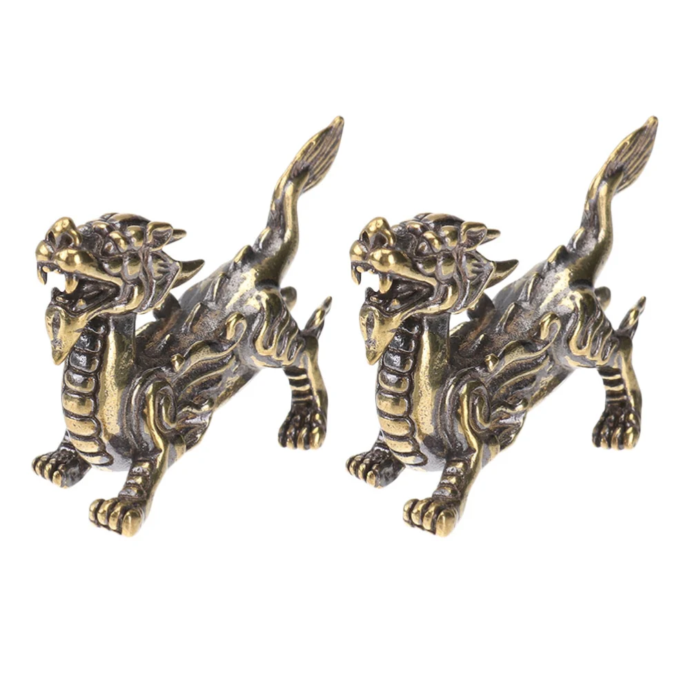 2Pcs Vintage Desktop Ornaments Animal Models Delicate Antique Brassware