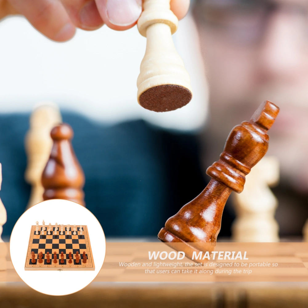 1Set Wooden Chessboard Game International Chess Game Family Board Game Brown