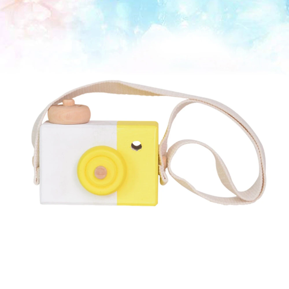 Wooden Camera Ornament Simulation Wood Camera Toys Child Camera Toys Home Accessories (White Yellow Edge)