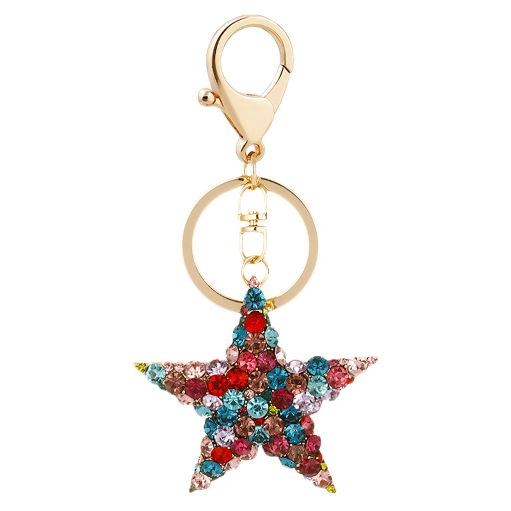 Star Design Keyring Brooch Alloy Star Key Chain Pendant Rhinestone Inlaid Keychain