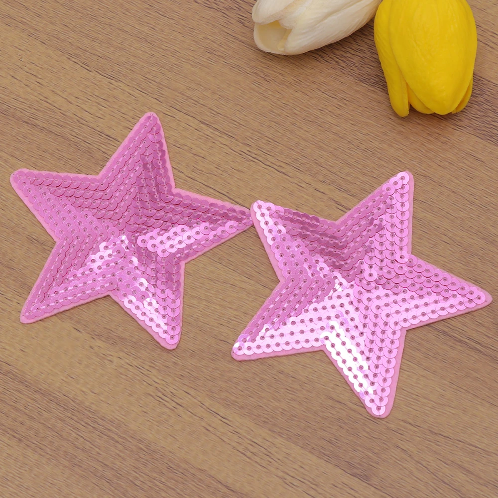 10PC Sequin Embroidered Cloth Stickers DIY Clothing Costumes Accessories Sequins Five-pointed Star Patches (Pink)