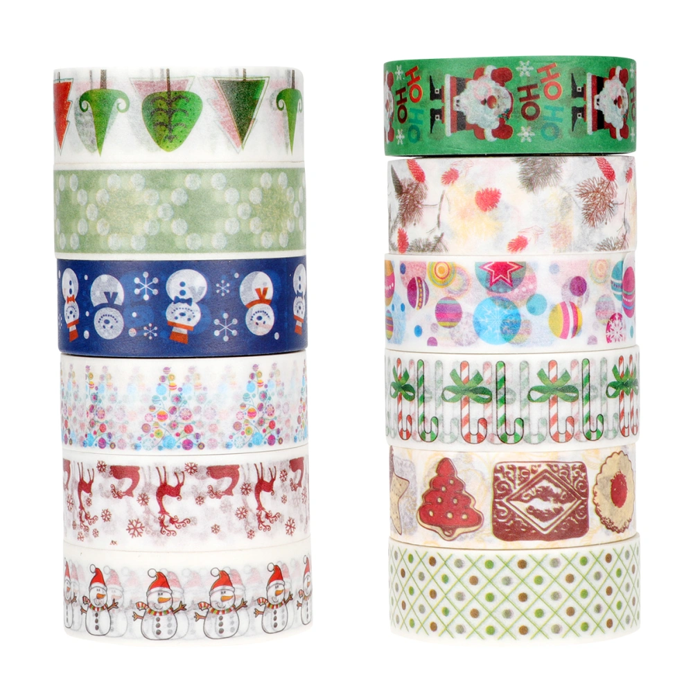 12 Rolls Christmas Santa Socks Gift Pattern and Paper Tape Decorative Tapes