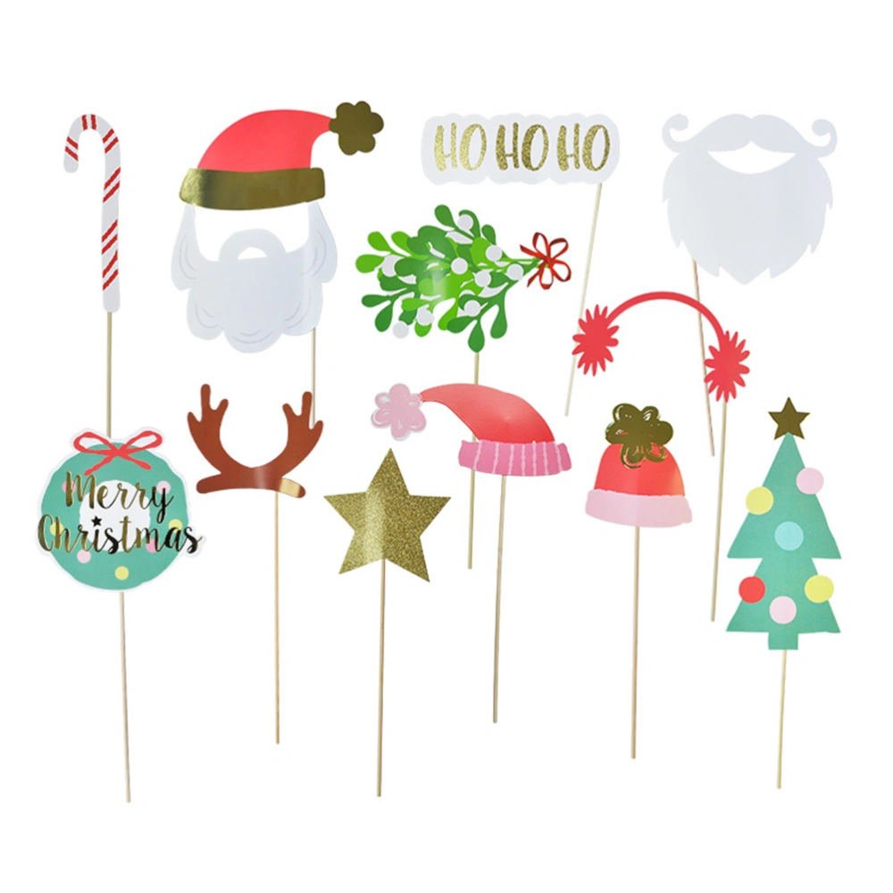 12Pcs Christmas Photo Booth Props with Stick Funny Party Photo Photography Accessories Xmas Party Favors Decorations Supplies