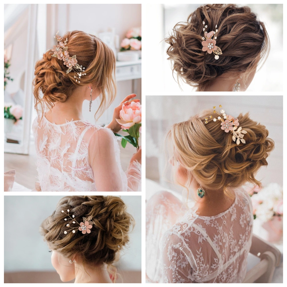 4pcs Bridal Hair Combs Hairpins Bridal Wedding Hair Accessories Artificial Flower Headpieces