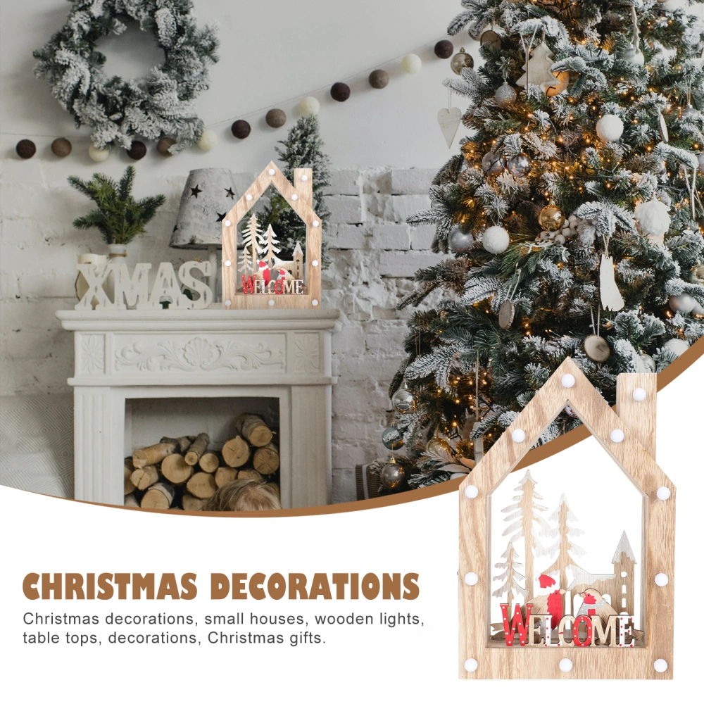 1pc Wooden Glowing House Decor Christmas House Adorn Desktop Ornament Ivory