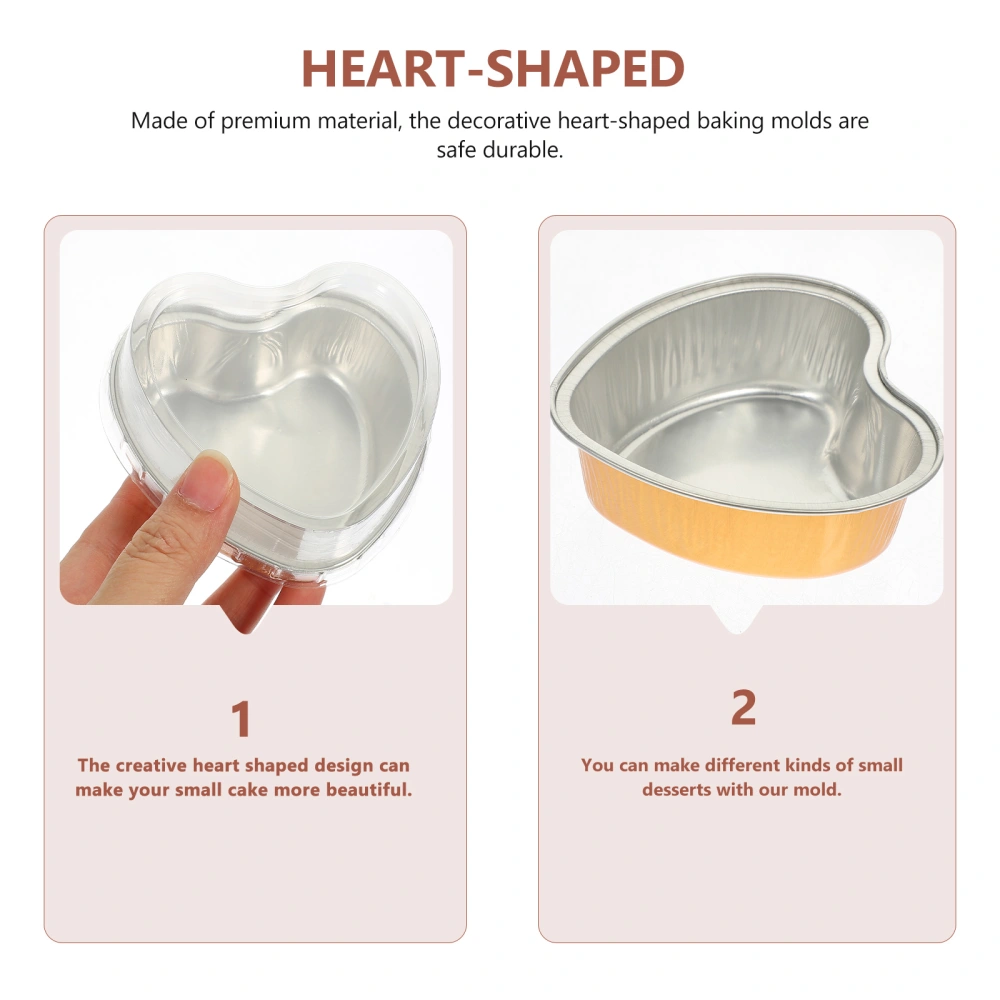 10Pcs Heart-shaped Foil Box Cake Pan with Lids Practical Cake Baking Box Foil Cupcake Cup