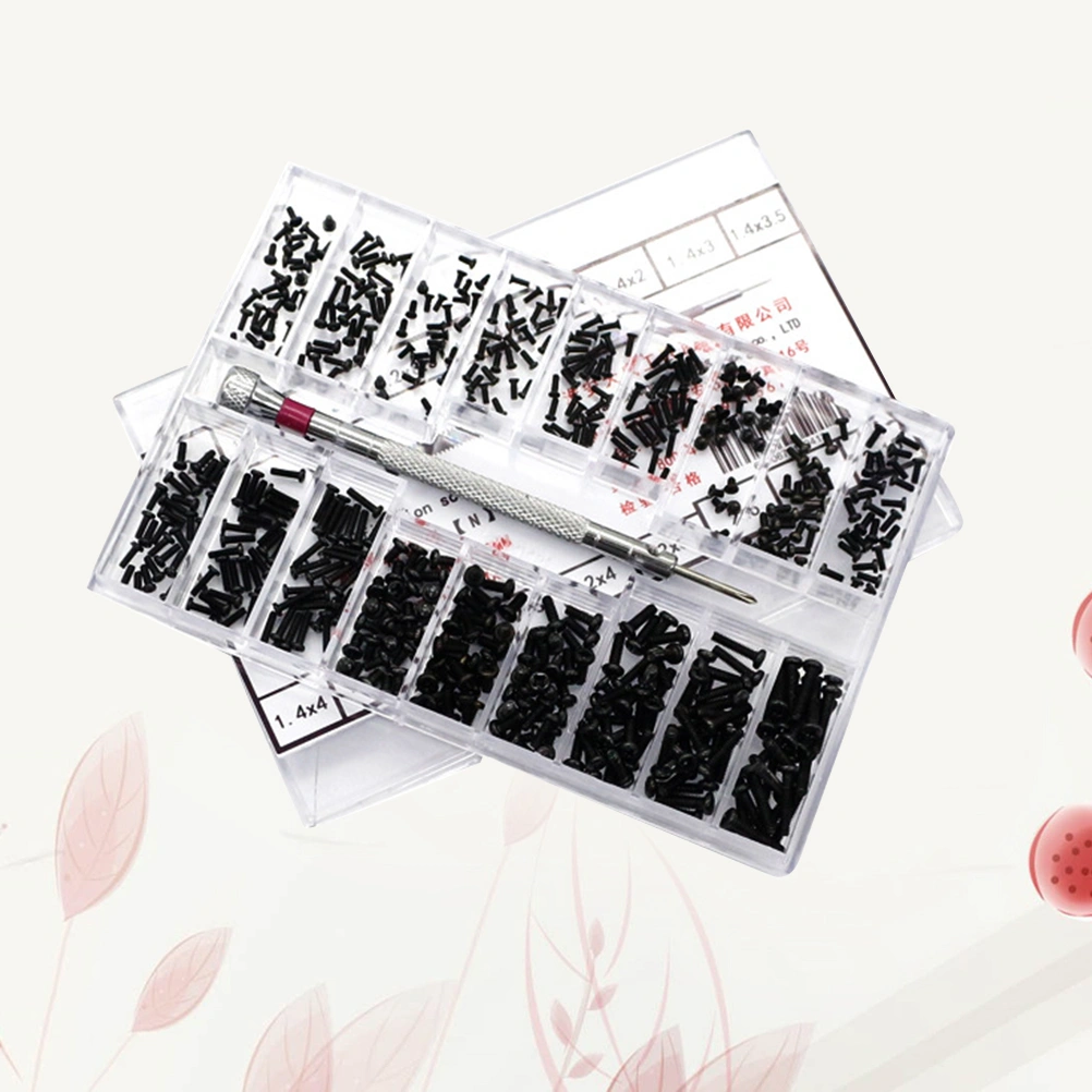 18 Kinds Miniature Small Screw Machine Notebook Glasses Small Screw Box Set Countersunk Round Head Flat Head Screw (Black)