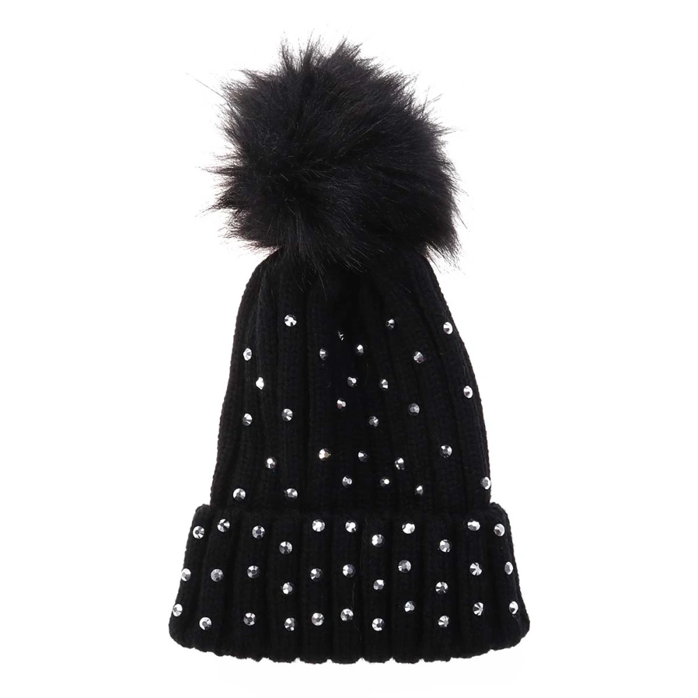 Children's Drill Wool Hat Big Hair Ball Autumn Winter Knit Hat Baby Hat Baby (Black)