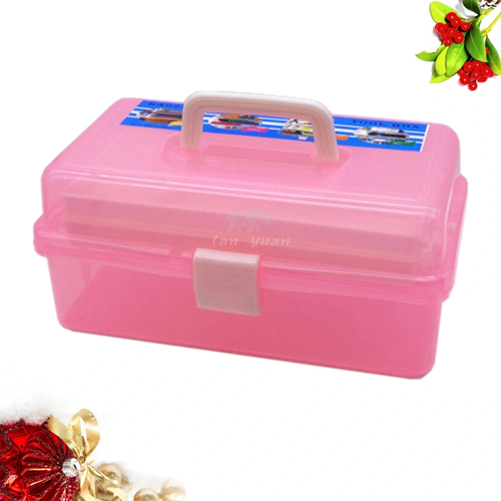 Nail Art Tool Box Manicures Tool Storage Box Plastic Transparent Tool Box Three Layers Manicures Tool Box (Pink)