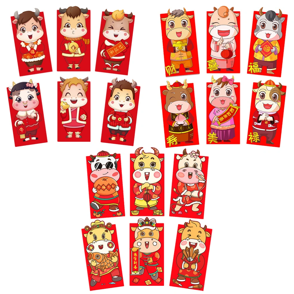 18Pcs New Year Gift Red Envelopes Creative Red Packets Cartoon Red Money Bags