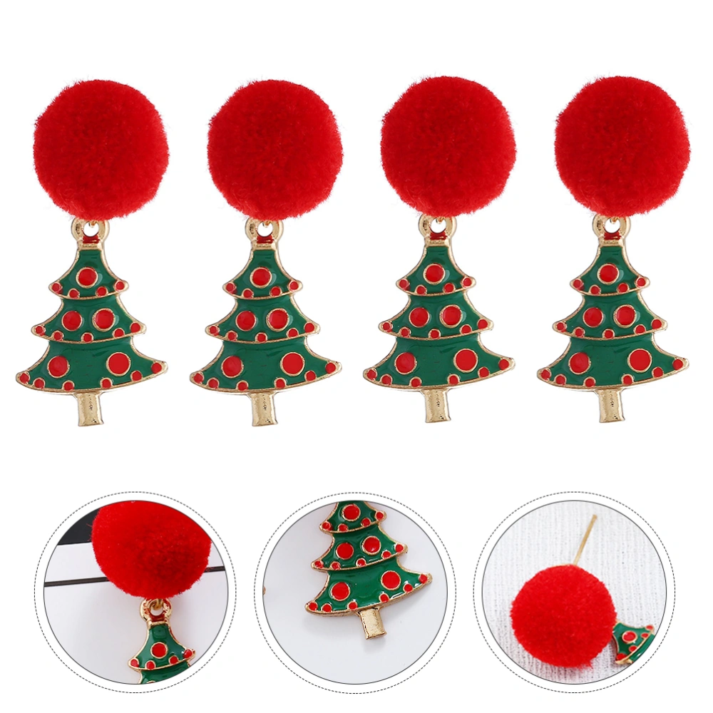 2 Pairs Christmas Ear Jewelry Red Ball Christmas Tree Earrings (Red+Green)